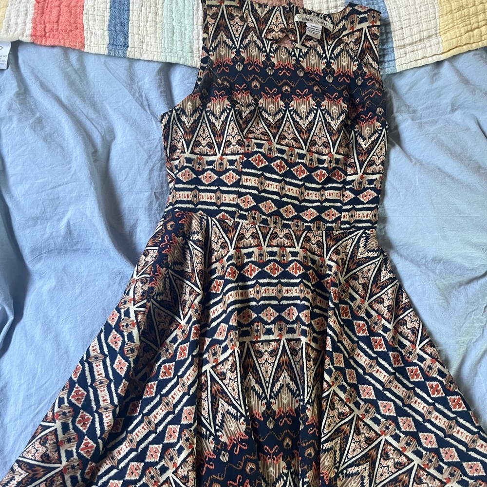 Blue Fit and Flare Mini Dress with Crew Neck for Casual Occasions